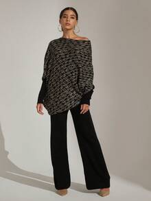 Women's Sweater Knitted 2-Piece Set Sweater & Solid Color Pants - Black - View 7