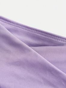 SHEIN Girlism Tween 女童休闲纯色荷叶边下摆 A 字形紫色裙子搭配紧身裤运动套装 - 淡紫色 - 查看 3