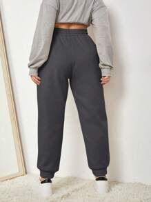 SHEIN EZwear Plus Size Casual Solid Color Drawstring Waist Jogger Pants Graduation,Back To School Outfits,Graduation,Teacher Outfits For Women,Back To School - Dark Grey - View 2