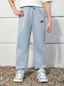 SHEIN Tween Boy 3pcs Letter Patched Detail Drawstring Waist Pants - Khaki - View 10