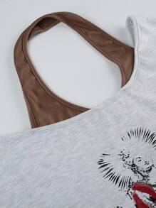 SHEIN ICON Camiseta de manga larga holgada con hombros abiertos y estampado floral para mujer