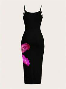 SHEIN EZwear 大码女式简约大号花卉印花紧身休闲吊带长裙适合夏季 - 白色 - 查看 2