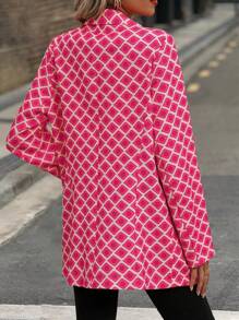 SHEIN Clasi Geometric Print Double-Breasted Suit Jacket For Vacation Fall Cloth For Women - Hot Pink - View 2