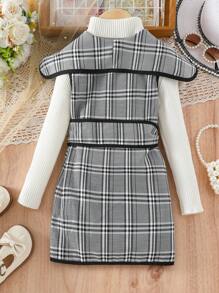 Girls' Casual Plaid Pattern Jacket - Multicolor - View 2