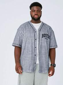 Manfinity VCAY Plus Size Men's Casual Loose Fit Striped Printed Short Sleeve Woven Shirt, Suitable For Summer - Multicolor - View 1