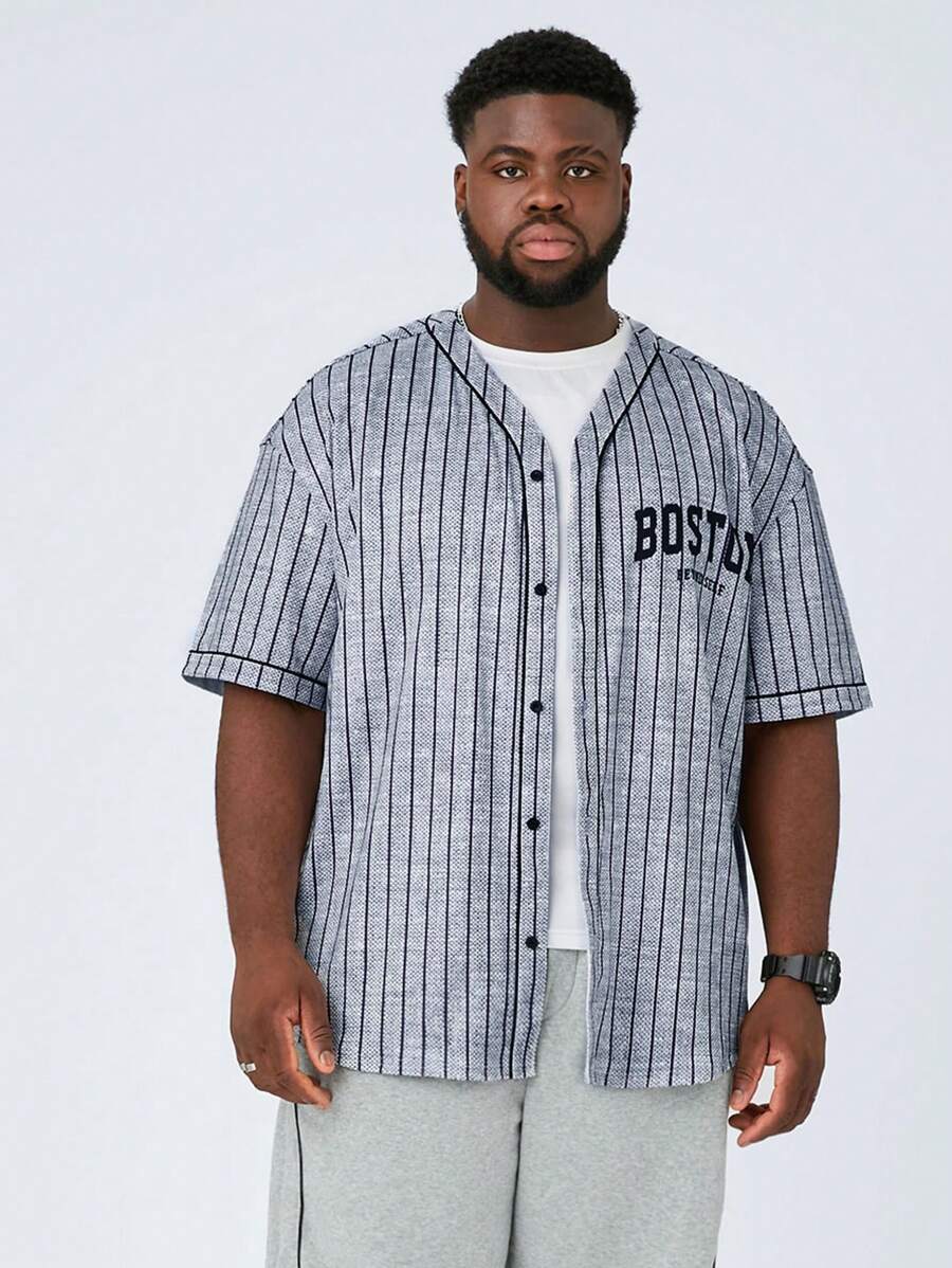 Manfinity VCAY Plus Size Men's Casual Loose Fit Striped Printed Short Sleeve Woven Shirt, Suitable For Summer - Multicolor - View 1
