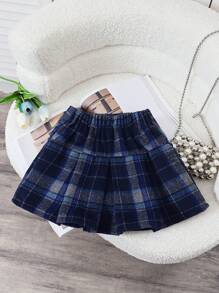 SHEIN Genkimix Kids 1pc Young Girls' Casual Plaid Pattern Skirt, Spring Autumn - Multicolor - View 2