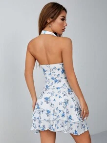 SHEIN PETITE Váy Halterneck in hoa dành cho nữ - Màu xanh nhạt - Xem 2