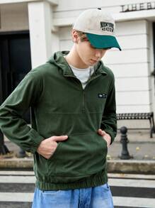 SHEIN Teen Boys' Solid Color Hooded Long Sleeve Jacket For Daily Wear