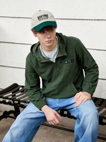 SHEIN Teen Boys' Solid Color Hooded Long Sleeve Jacket For Daily Wear