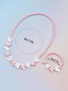 2pcs Girls' Lovely Butterfly Charm Beaded Bracelet & Necklace Set, Suitable For Festival Party Birthday Gift