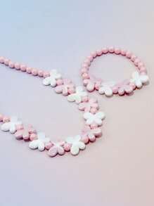 2pcs Girls' Lovely Butterfly Charm Beaded Bracelet & Necklace Set, Suitable For Festival Party Birthday Gift