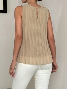 EURMUSE Fashionable Sleeveless Chic Blouse With Necklace - Beige - View 3