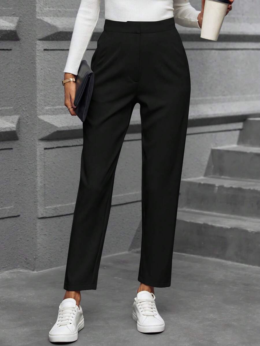 SHEIN LUNE 女士加大码黑色高腰长款西装裤冬季服装商务休闲女士工作西装外套