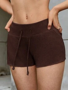 Muchica Women's  Knit Drawstring Waist Casual Shorts, Summer - Chocolate Brown - View 6