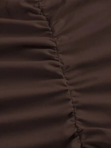 SHEIN EZwear 无袖纯色褶饰不对称肩部超长鱼尾连衣裙 - 巧克力棕 - 查看 4