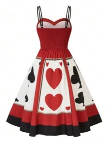 Celure Halloween Plus Size Spaghetti Strap Color Block Casual Midi Dress With Placement Print For Summer - Multicolor - View 2