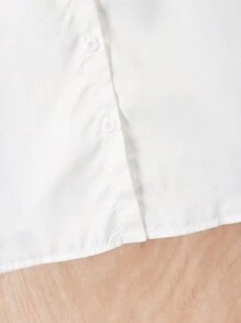 SHEIN 青少年女孩休闲纯色蕾丝花边荷叶边领长袖衬衫，春季和秋季 - 白色 - 查看 3