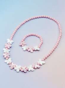 2pcs Girls' Lovely Butterfly Charm Beaded Bracelet & Necklace Set, Suitable For Festival Party Birthday Gift