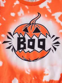SHEIN 1pc Young Girl Tie-Dye Cute Monster Graphic Sweatshirt, Casual And Comfy For Halloween Party, Family Matching Mommy And Me (4 Pieces Are Sold Separately) - Multicolor - View 4
