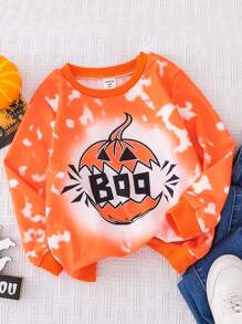 SHEIN 1pc Young Girl Tie-Dye Cute Monster Graphic Sweatshirt, Casual And Comfy For Halloween Party, Family Matching Mommy And Me (4 Pieces Are Sold Separately) - Multicolor - View 3