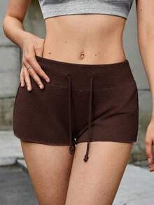 Muchica Women's  Knit Drawstring Waist Casual Shorts, Summer - Chocolate Brown - View 7