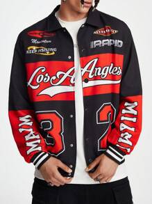 Manfinity VCAY Áo khoác nam tay dài in kỹ thuật số cài nút phía trước, phong cách đường phố thường ngày, dành cho mùa thu đông - màu đen - Xem 6