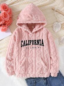 Sudadera con capucha bordada con letras para niñas preadolescentes, negro y rosa - Rosa - Ver 1