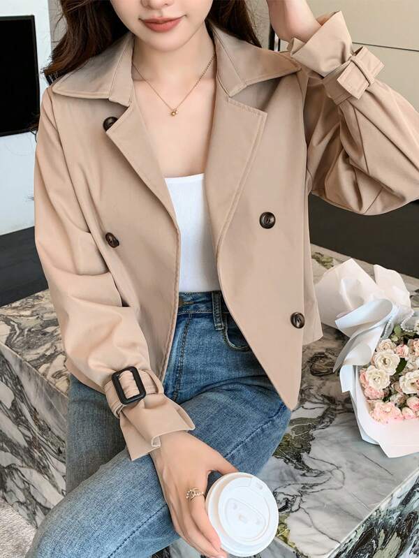 DAZY Abrigo casual de negocios de unicolor para mujer, chaqueta de otoño