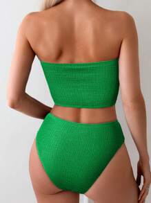 SHEIN Swim Women Solid Color Textured Bikini, Summer