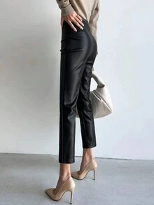 Women's Simple And Fashionable Leather Pants For Fall/Winter - Black - View 2