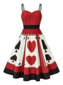 Celure Halloween Plus Size Spaghetti Strap Color Block Casual Midi Dress With Placement Print For Summer - Multicolor - View 1