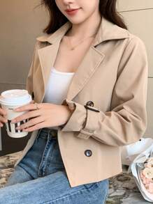 Abrigo casual de negocios de unicolor para mujer, chaqueta de otoño - Caqui - Ver 8