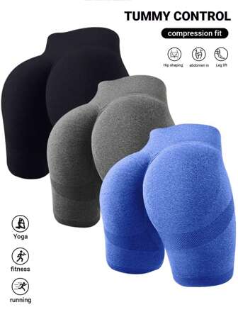 Seamluxe SHEIN Sport Plus Size Solid Waist Cinching Minimalist Seamless Sports Shorts 3pieces