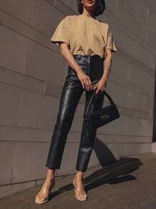 Women's Simple And Fashionable Leather Pants For Fall/Winter - Black - View 6