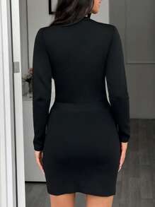 EURMUSE WOMEN ELEGANT SWEATER DRESS - Black - View 2