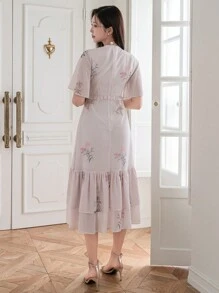 DAZY Women's Elegant Floral Print Ruffle Hem Summer Dress Sundress - Pink - View 2