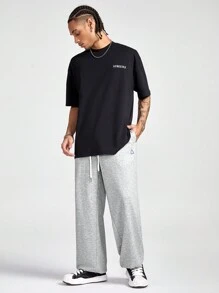 Manfinity VCAY Pantalón de chándal para hombre con cordón delantero, bolsillo estampado, uso diario informal