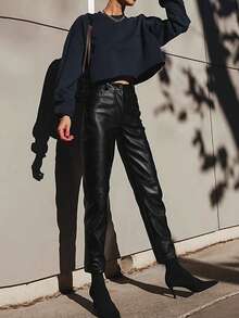 Women's Simple And Fashionable Leather Pants For Fall/Winter - Black - View 3