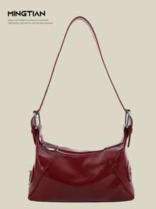 2025 年新款时尚女士手提包，简约小号单肩包，采用 PU 皮革材质，顶部手柄百搭休闲设计，春夏时尚腋下包配有可调节肩带，拉链开合，容量大 - 紅色 - 查看 2