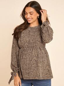 Boho Mama 孕妇休闲哺乳衬衫，孕妇长袖蝴蝶结纽扣衬衫 - 卡其色 - 查看 7