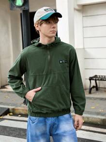 SHEIN Teen Boys' Solid Color Hooded Long Sleeve Jacket For Daily Wear