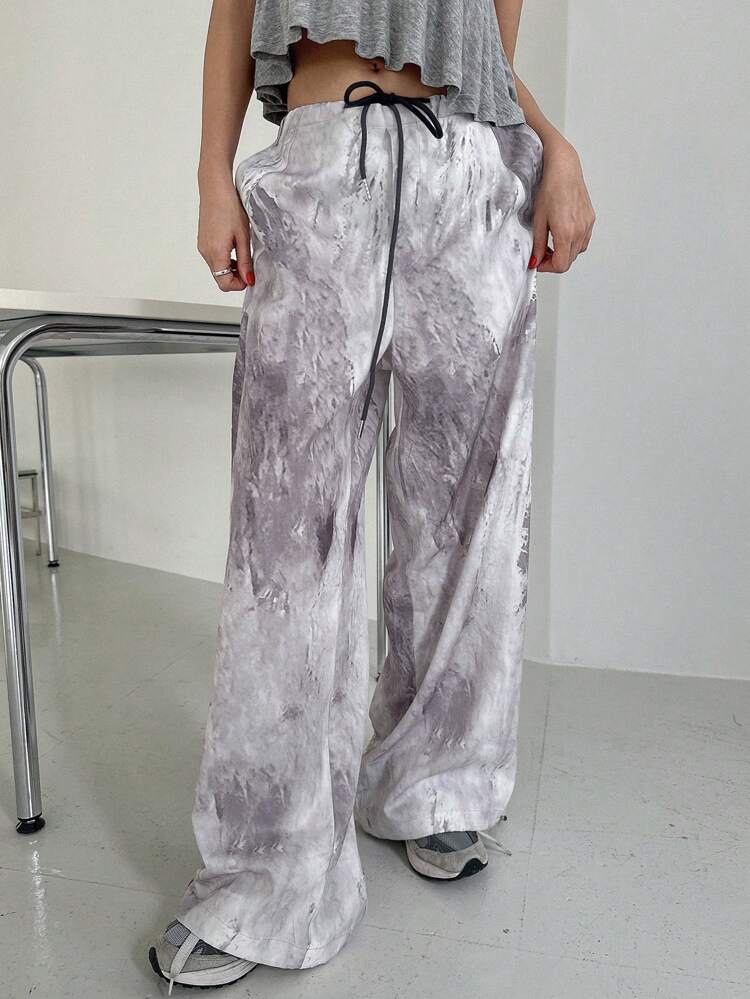 Women's Tie-Dye Drawstring Waist Wide Leg Pants,Fall Clothes