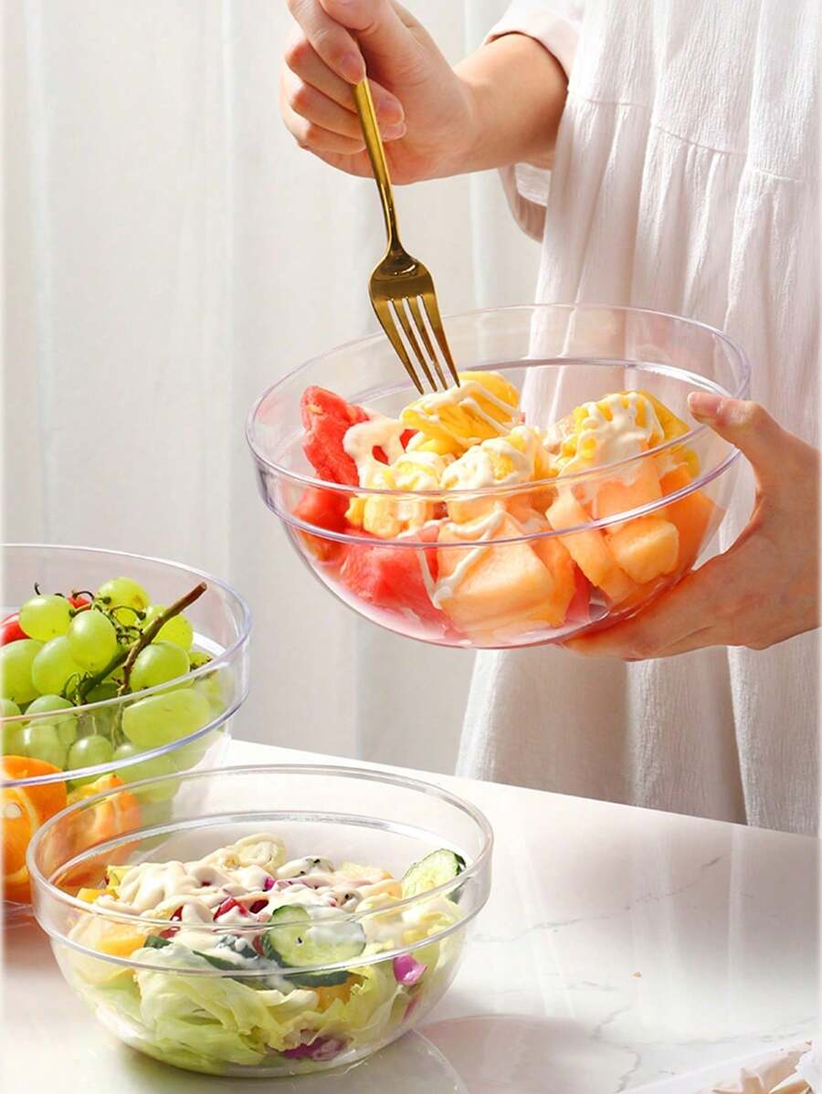 1 pièce bol en acrylique transparent en plastique épais, bol à salade, adapté à un usage hôtelier et domestique, bol à salade rond transparent en plastique, épais et incassable, adapté pour les marmites épicées, la cuisson, le battage des œufs, la farine, le bol à salade de style japonais, Ins Grand bol à dessert incliné rond transparent aux fruits