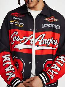 Manfinity VCAY Áo khoác nam tay dài in kỹ thuật số cài nút phía trước, phong cách đường phố thường ngày, dành cho mùa thu đông - màu đen - Xem 2