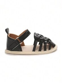 Summer Leather Hollow Design Plain Color Series Infant/Toddler Breathable Comfortable Sandals And Slippers - Black - View 4