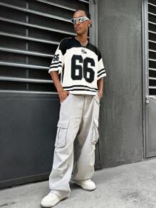 Manfinity EMRG 返校，男士夏季 V 领运动休闲印花短袖平纹针织 T 恤，比赛日 T 恤，图案 T 恤 - 彩色 - 查看 6