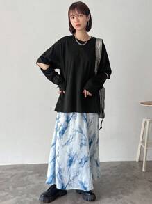 FRIFUL Camiseta ajustada de manga corte de unicolor para mujer