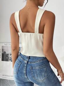 Chiquease Summer Casual Solid Color Front Button Tank Top - Apricot - View 2