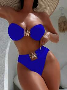Swim SXY Conjunto de bikini de 2 piezas con Bottom decorada con estrellas de mar y parte superior tipo bandeau sin espalda, traje de baño para verano y playa